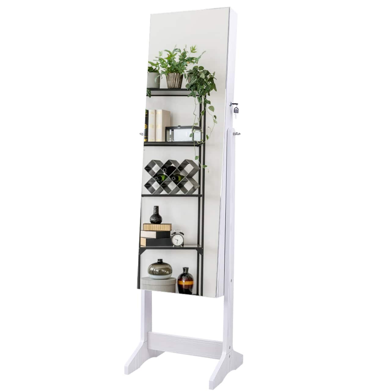 Noble White Frameless Mirrored Jewelry Armoire